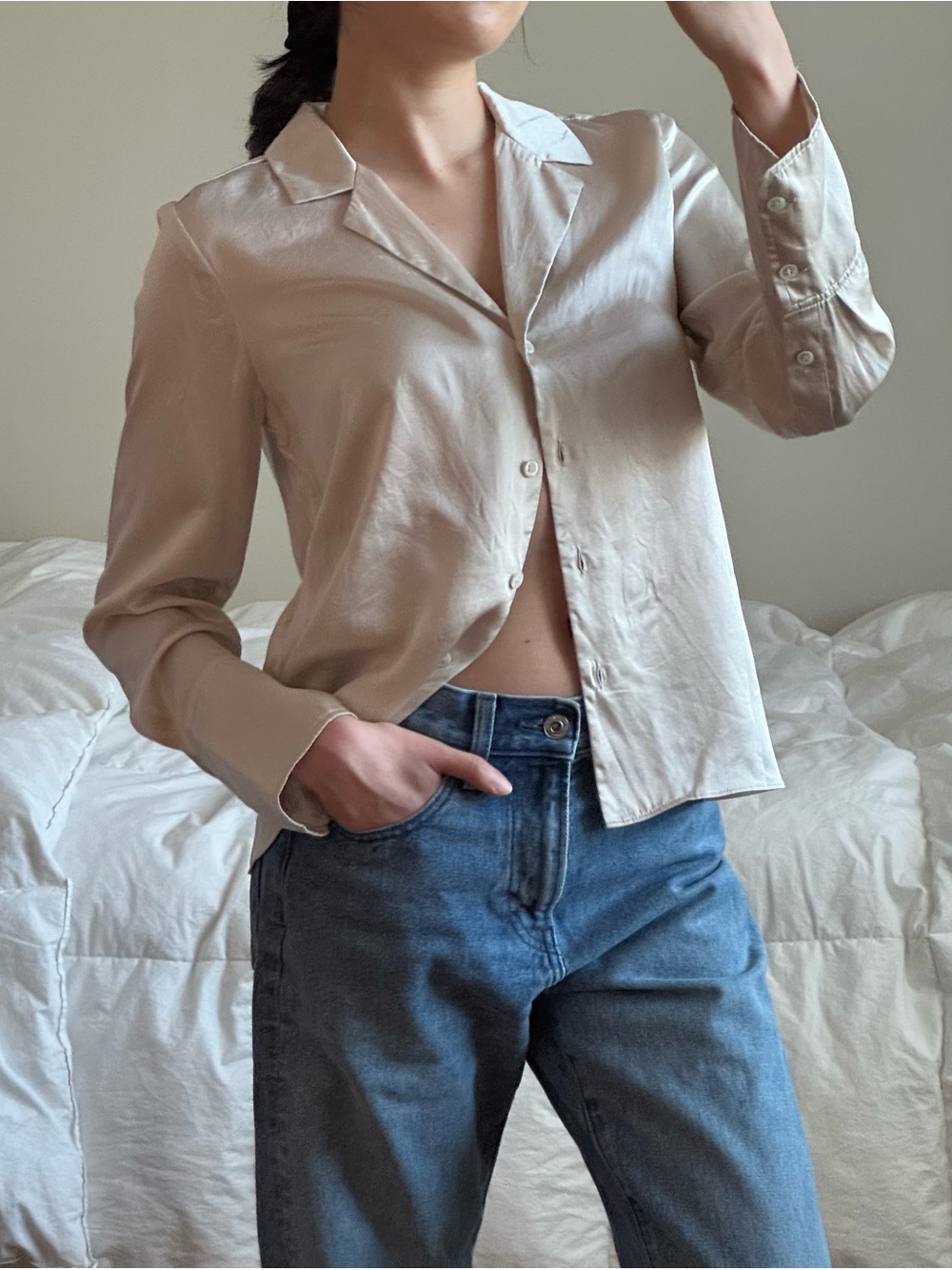 Banana Republic Silk Resort Shirt - Cream, XS